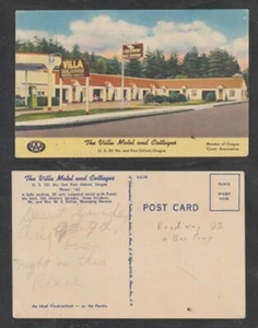 Port Orford Oregon Postcard Villa Motel and Cottages Unposted Linen - Picture 1 of 4