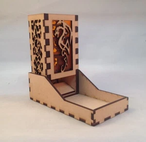 Dragon v4 Dice Tower and Tray Amber Acrylic Window COMPACT DESIGN Laser Cut MDF - Picture 1 of 6