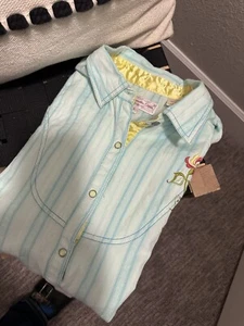 Panhandle Slim Ladies L Western Snap Shirt Turquoise Aqua with Yellow Satin - Picture 1 of 8