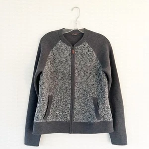 J. McLaughlin Women’s Size Large Merino Wool Grey Zip Up Sweater Work Classic - Picture 1 of 6