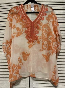 NEU $ 70 CHICO'S ORANGE BESTICKT DURCHSICHTIG PONCHO COVER UP TOP S/M - Bild 1 von 5