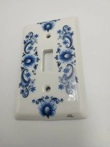 Porcelain J Merigous LIMOGES Light Switch Plate Cover White Blue Flowers - Picture 1 of 3