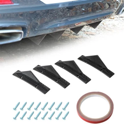 Car Rear Bumper Lip Diffuser Shark Fin Spoiler Wing Splitter Carbon Fiber 4Pcs - Image 1 of 4