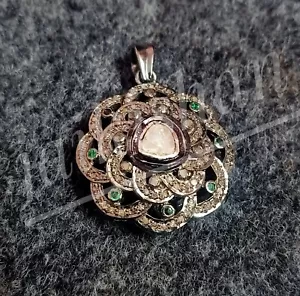 Smaragd Edelstein Natürlich Polki Pflastern Diamant 925 Sterling Silber - Bild 1 von 9