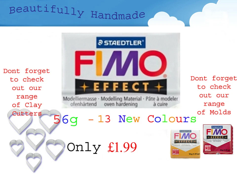 STAEDTLER FIMO Effect 57g Polymer Clay 13 New Colours Modelling Jewellery 5.5cm x 5.5cm