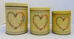 Set of 3 Vintage House of Lloyd Tins Kitchen Canister 1989 Heart Yellow - Picture 1 of 9