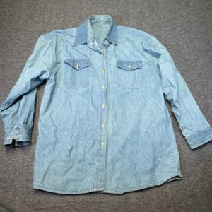 Vintage Womens Large Denim Shirt Western Distressed Button-Up Casual Retro 70s - Picture 1 of 9