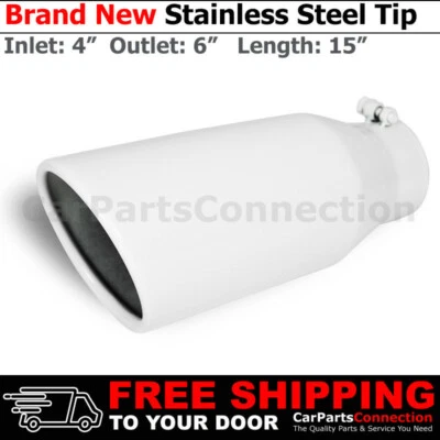 Bolt-On Stainless Truck Angled White 15 inch Exhaust Tip 213589 4 In 6 Out - Image 1 of 4