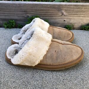 MINNETONKA Chesney House Slippers Shoes Women's 10 M Leather Brown Fleece Lined