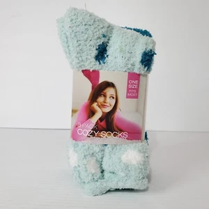 Women's Cozy Thick Fuzzy Socks 3 Pack Pairs One Size Multicolor Blue White New - Picture 1 of 6