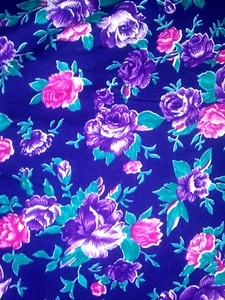 Vintage Purple Pink Roses on Blue Floral Cotton Quilt Fabric~5 Yards x 40" Wide - Picture 1 of 5