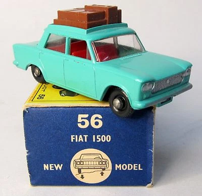 Matchbox #56 FIAT 1500 near mint plus w/ TYPE E box SEA GREEN Dark Brown luggage - Image 1 of 4