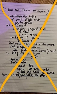Courtney Love Handwritten Lyrics Song Paper Hole Nirvana Kurt Cobain - Picture 1 of 1
