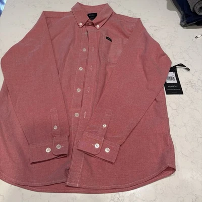 RVCA Boy’s  L Blues Cotton/Polyester  Button-up Shirt in Pinky Red NWT - Image 1 of 3