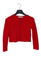 Cherry Red Wool Zip Up Dior Sweater Back To School Girls Size 8 - Picture 1 of 5