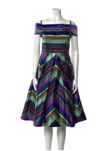 Vestido Nicole Miller 10 ajustado y acampanado retro años 60 70 midi cóctel rayas vintage - Imagen 1 de 24