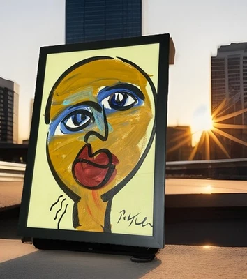 PETER KEIL - EXCELENTE PINTURA FACIAL ACRÍLICA - 18”x26” enmarcada Foto 1 de 4