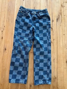 H&M Girls Loose/Ample Blue Jeans, Checker Pattern, Size 7 - Picture 1 of 4