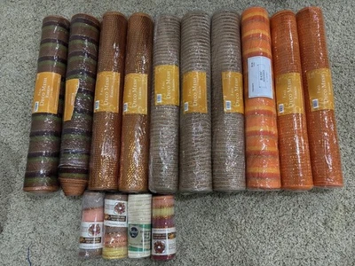 Fall Colored Deco Mesh-10 Lg New Rolls, 4 Small New- 4 Lg Partially & 2 Sm Used - Image 1 of 4