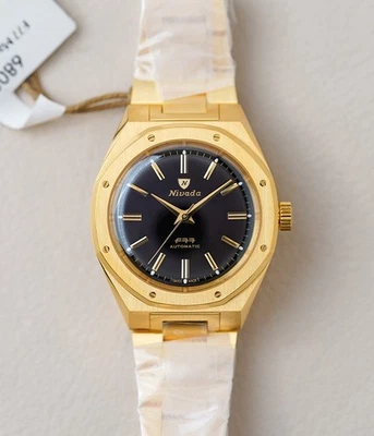 Nivada Grenchen F77 MKII Gold Black Onyx Dial 68028A77 Men's 38mm Watch - Image 1 of 4