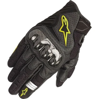 Alpinestars SMX-1 Air V2 Vented Leather Motorcycle Gloves | Black/Flo Yellow - Image 1 of 4