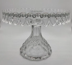 Fostoria Glass Cake Stand with Rum Well Round with Cubist Pattern Vintage - Picture 1 of 10