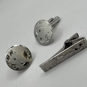 Anson Vintage Sterling Silver Ornate Design Pair Cufflinks And Tie Clip. #10