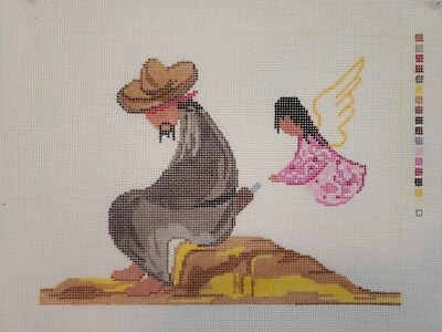 Needlepoint Canvas Hand painted Southwestern, Angel, Desert, Man 12 Count - Image 1 of 4