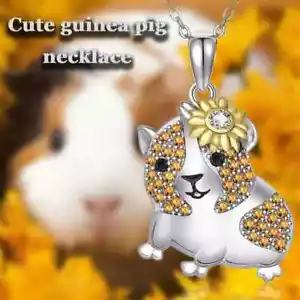 Cute Guinea Pig Hamster Flower Rhinestone Pendant Necklace Jewelry Gift Silvery - Picture 1 of 6
