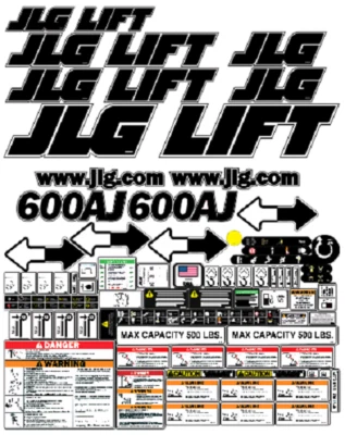 JLG 600AJ Boom Lift Decal Kit - SN 0300087000 to 0300177361 7 YEAR VINYL! - Image 1 of 2