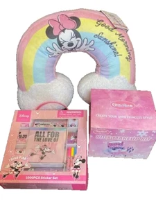 NWT Disney Minnie Mouse Rainbow Pillow, Sticker Set & Make Up Kit Gift Lot - Picture 1 of 4