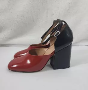 Marni Ankle Strap Patent Leather Block Heel Red Black Size 37 Us 7 - Picture 1 of 12