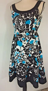 JONES STUDIO black/white/turquoise fit/flare botanical Sundress Lined Bodice 8 - Picture 1 of 4