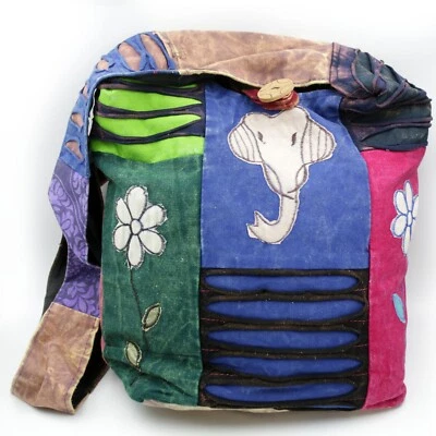 Tasche Schultertasche Patchwork Beutel Baumwolle Hippie Elefantenkopf Bunt pw2 - Bild 1 von 4