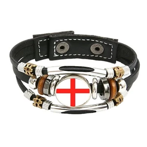 St George England Black Leather Bracelet And Velvet Gift Bag - Picture 1 of 4