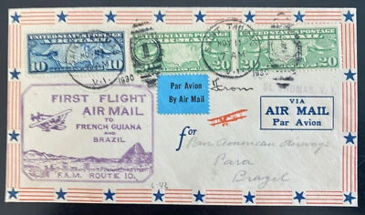 1930 St Thomas Virgin Islands First Flight Airmail Cover To Para Brazil 47 Flown - Image 1 of 2