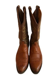 TONY LAMA Two Tone Tan Leather Cowboy Boots Mens Sz 7.5 D Style 8417 USA VGUC - Picture 1 of 6