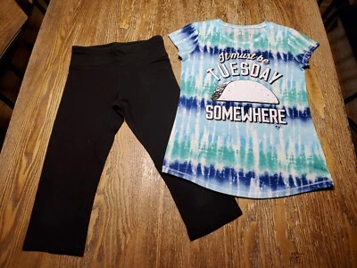 Niñas Justice Tie Dye Camiseta Negra Capri Leggings Talla 10 Brillo Taco Tuesday Foto 1 de 4