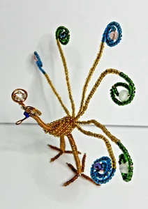 Beaded Peacock Figurine Copper Wire & Bead Art Freestanding Figure Bird OOAK - Picture 1 of 13