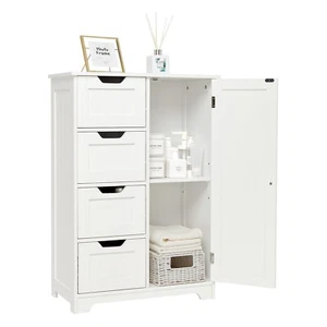 Mondeer Holz Badezimmerschrank mit 4 Schubladen & 1 Tür Badschrank Unterschrank - Bild 1 von 20