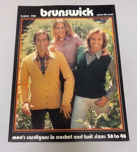 BRUNSWICK LEAFLET 7313 MEN'S CARDIGANS VINTAGE KNITTING BOOKLET  - Picture 1 of 2