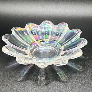 MCM Fostoria Carnival Clear Glass Bowl Iridescent Scalloped Celestial Dish