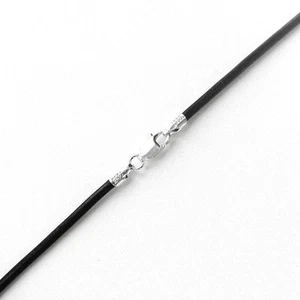 20 Inch Black Leather Necklace Cord 2mm Sterling Silver Lobster Clasp Hardware - Picture 1 of 2