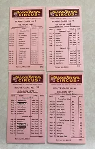 1967 King Bros Circus Route Card Lot 4 Cards - Picture 1 of 2