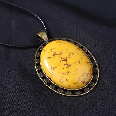 Красивый синтетический овальный камень желтый бирюза медь кружева границы подвеска - Изображение 1 из 4