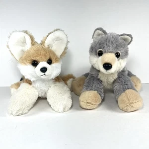 Aurora Mini Flopsies Plush Lot Of 2- Fennec Fox & Grey Wolf 8” Stuffed Animals - Picture 1 of 10