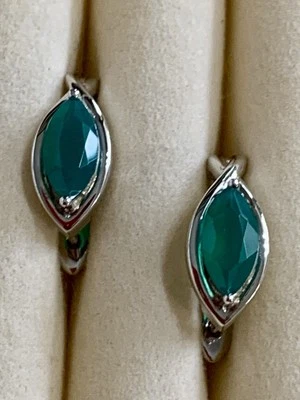 ¡NUEVO CON ETIQUETAS! Pendientes de ónix verde rodio sobre plata de ley 1,43 ctw resistente - JTV Foto 1 de 4