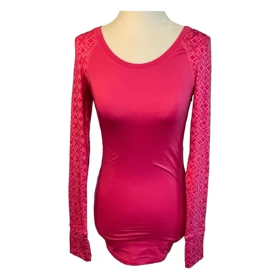 Camiseta de Correr Jockey Performance Rosa Floral Nylon Manga Larga Cuello Redondo XS Foto 1 de 4