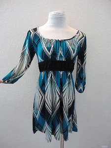 Boho Urban Hipster CHIC Balloon Sleeve S Empire Waist Abstract Versatile Dress - Picture 1 of 8
