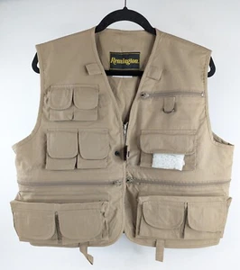 REMINGTON Vest Men L LARGE Hunting Multi-Pocket Fly Fishing Tan Khaki Full Zip - Picture 1 of 7